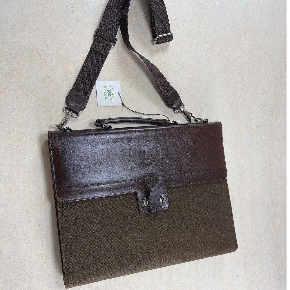 Vintage Cutter & Buck Brown Leather Canvas  Portfolio Organizer Shoulder Bag